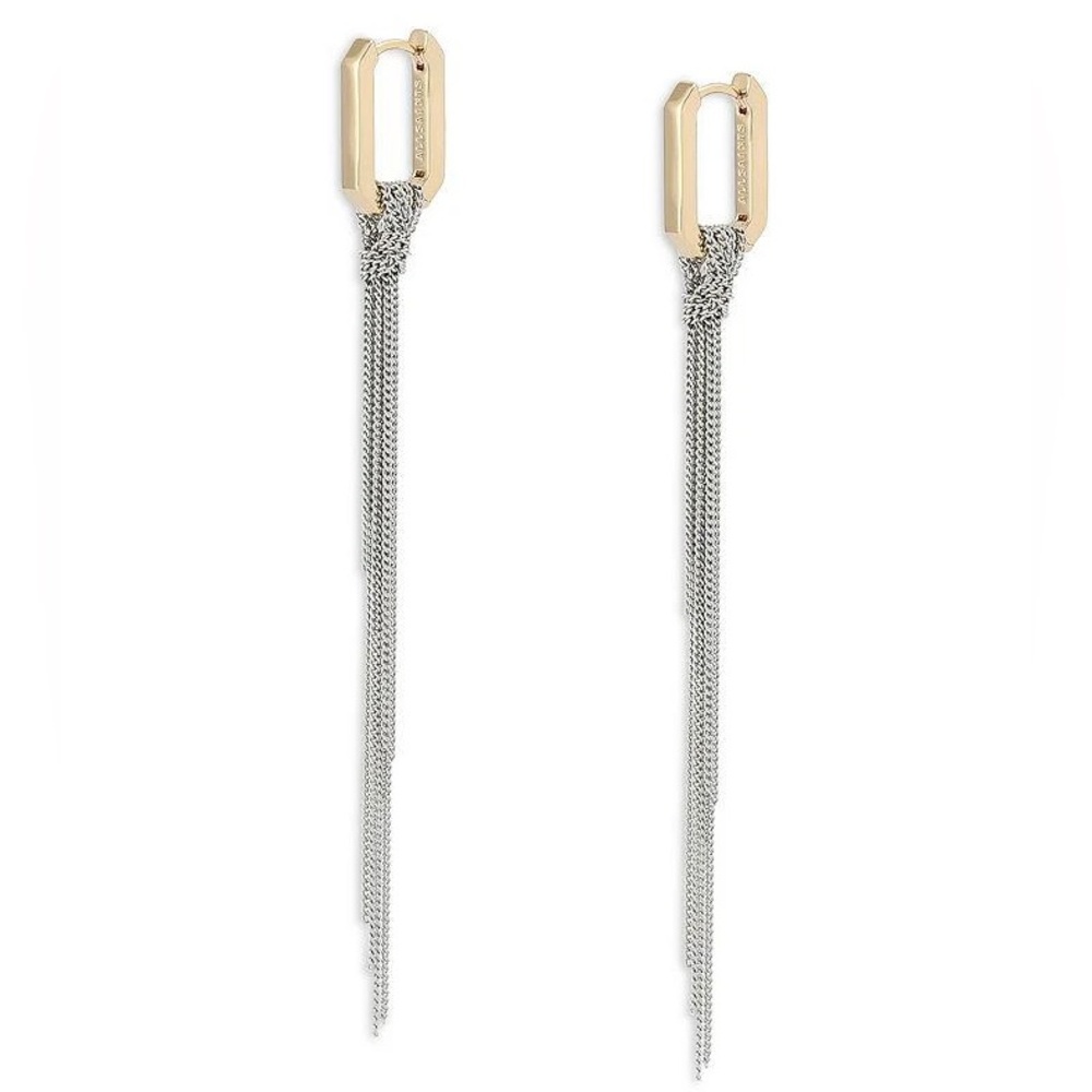 ALL SAINTS Hexagon Hoop Chain Fringe Earrings NWT
